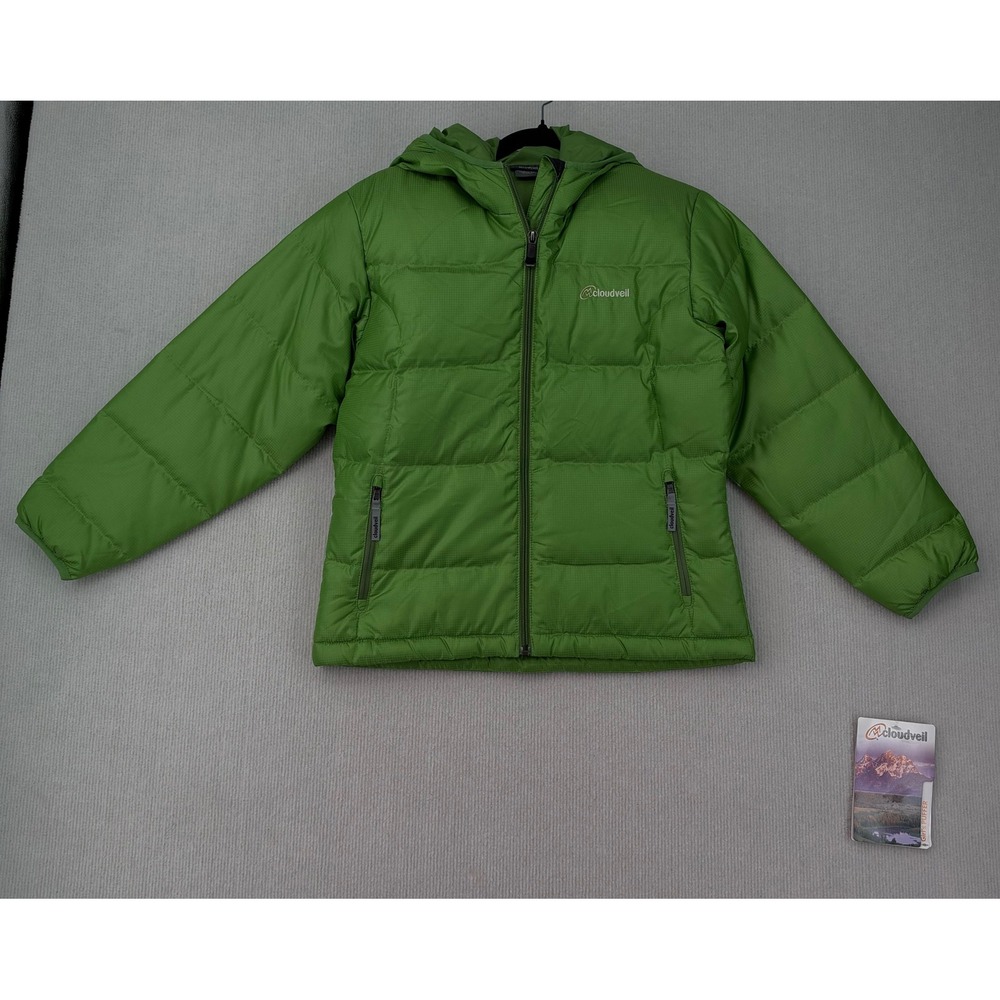 Cloudveil Girls Puffer Down Jacket Kids 10 Green Hooded Goose Down NWT